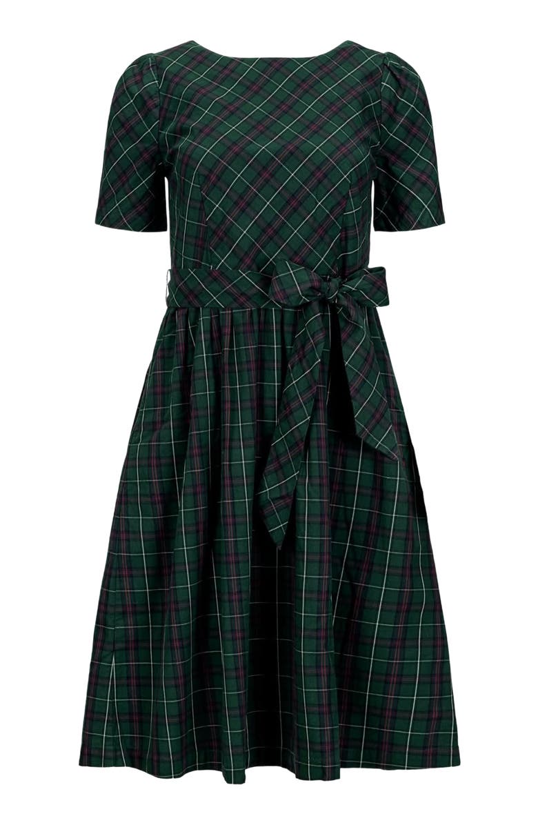 Hope & Henry Women's Organic Short Sleeve Holiday Dress, Alternate, color, Merry Pine Plaid