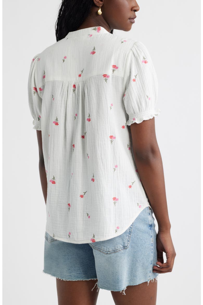 Short Sleeve Embroidered Flower Cotton Popover Top, Alternate, color, IVORY- PINK TOSSED BLOSSOMS