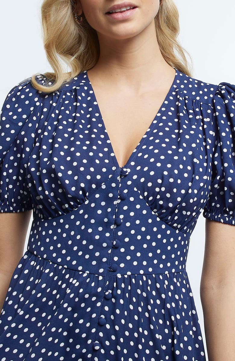 River Island Polka Dot Button Front Midi Dress, Alternate, color,
