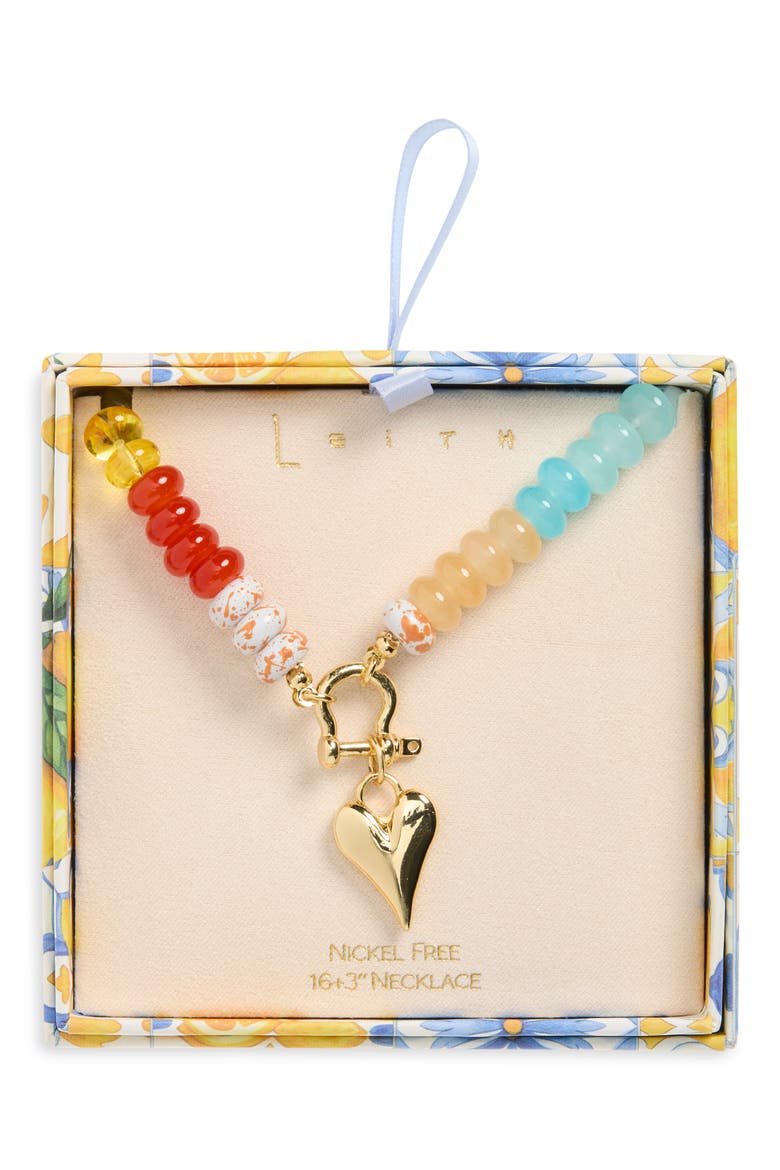 Beaded Toggle Heart Pendant Necklace, Main, color, RAINBOW MULTI- GOLD