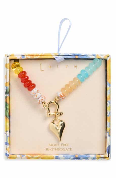 Leith Beaded Toggle Heart Pendant Necklace