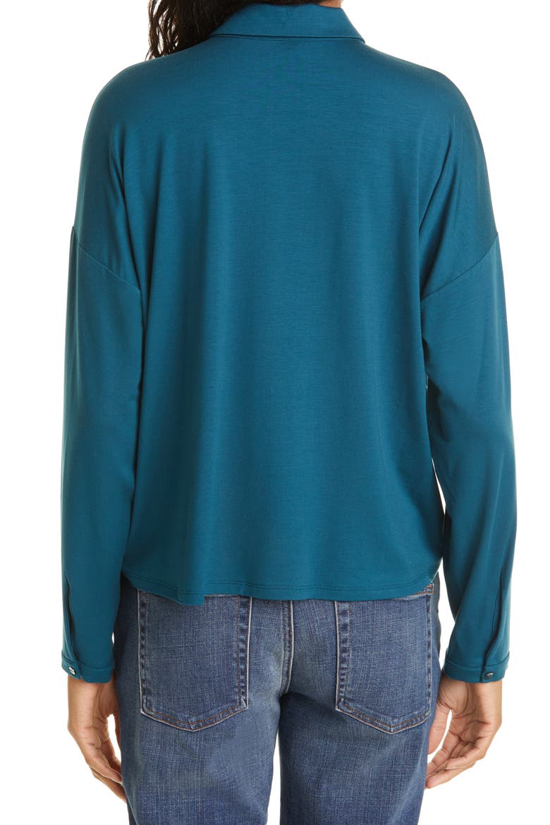 Classic Collar Stretch Jersey Boxy Shirt, Alternate, color, BLUE SPRUCE