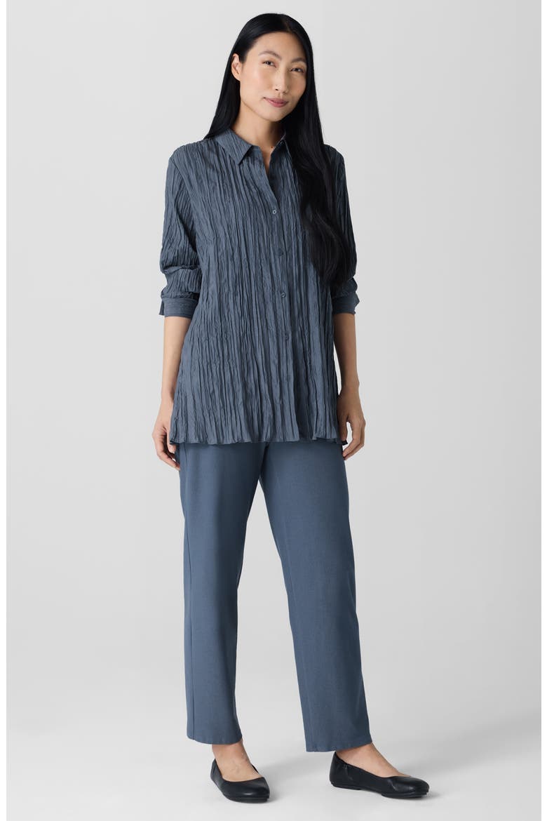 Plissé Silk Tunic Shirt, Alternate, color, ECLIPSE