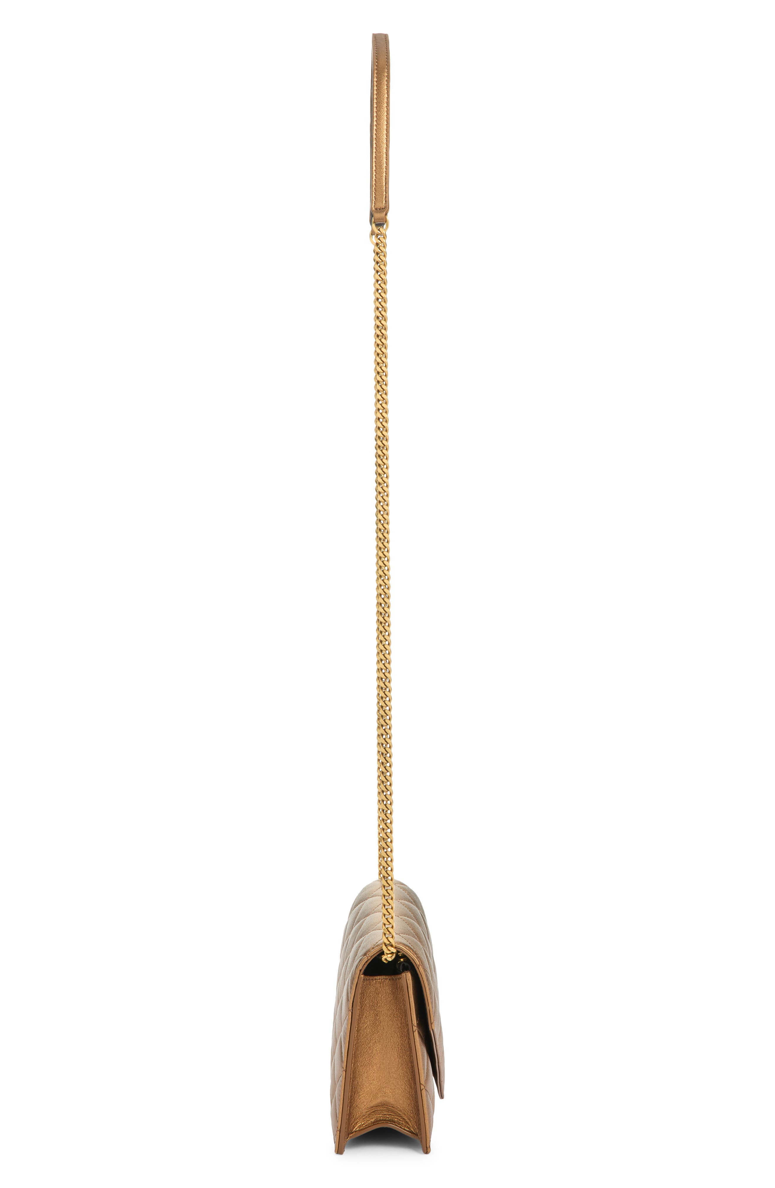 Paris Metallic Leather Chain Wallet, Alternate, color, COOL BRONZE