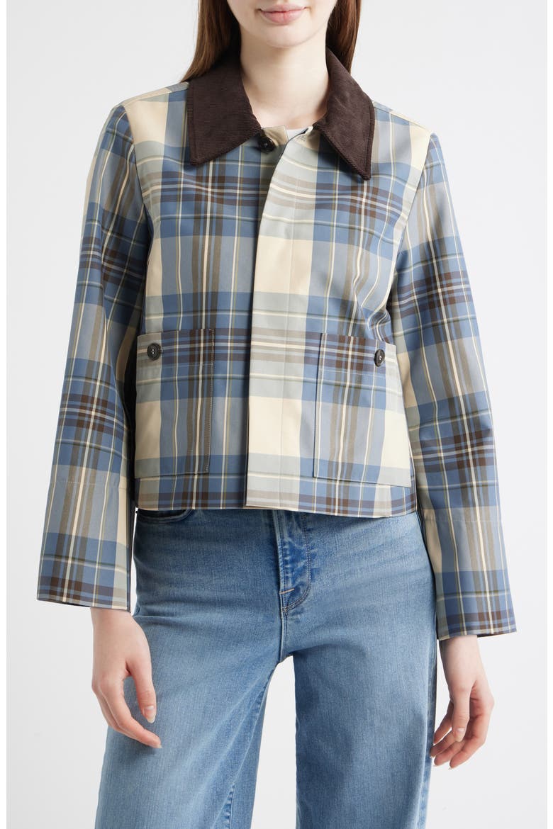 The Short Plaid Cotton Blend Mac Coat, Main, color, NAVY CHECK