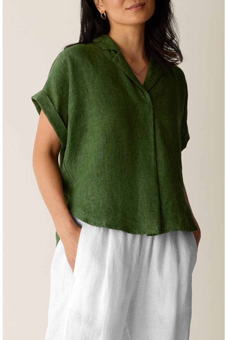 Notch Collar Organic Linen Top, Main, color, FIELD