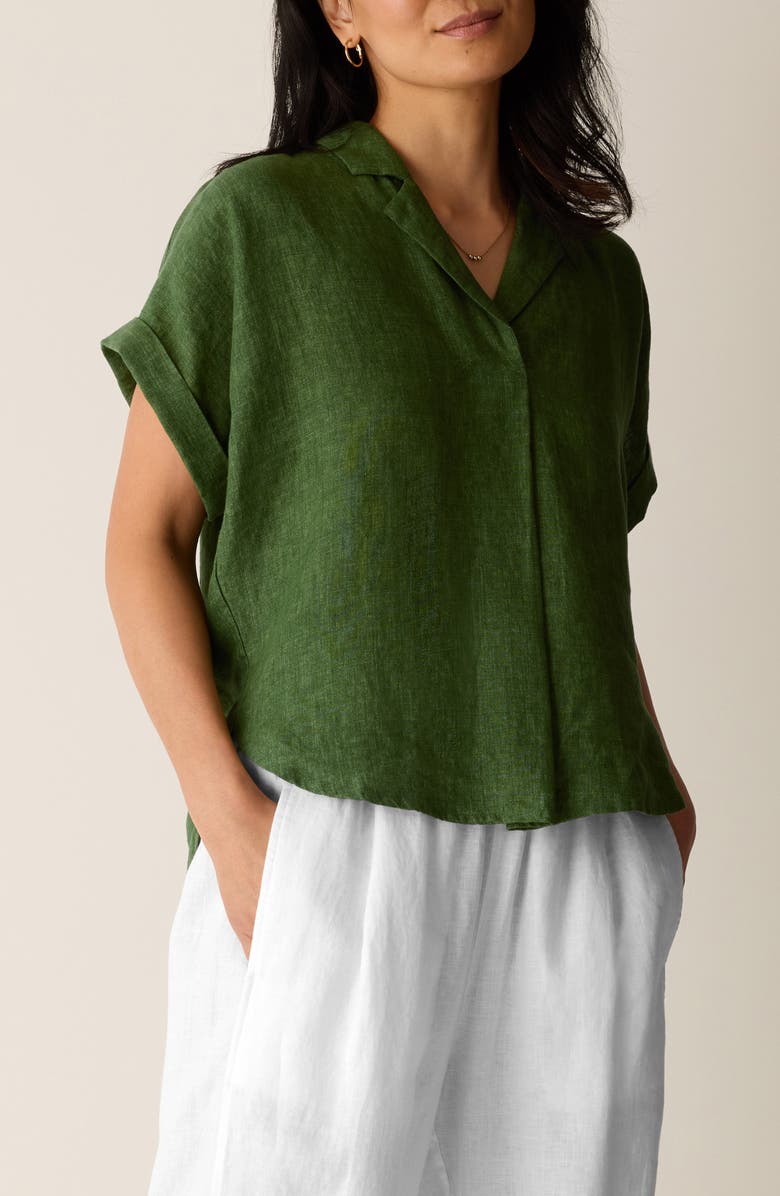 Eileen Fisher Notch Collar Organic Linen Top, Main, color, Field