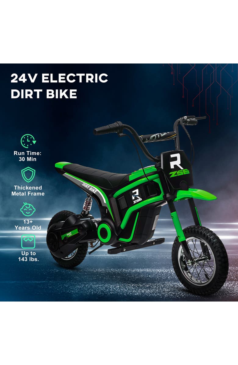 Aosom 24V 350W Electric Dirt Bike with Twist Grip Throttle, 15 MPH, Music Horn, Rear Suspension, Alternate, color, Green