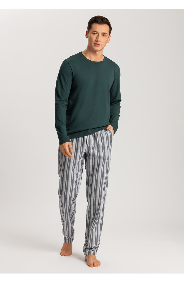 Hanro Cozy Comfort 100% Woven Cotton Flannel Pants, Alternate, color, Moonlight Stripe