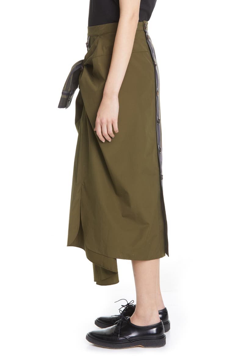 Tie Front Asymmetrical Cotton Midi Skirt, Alternate, color, DARK OLIVE