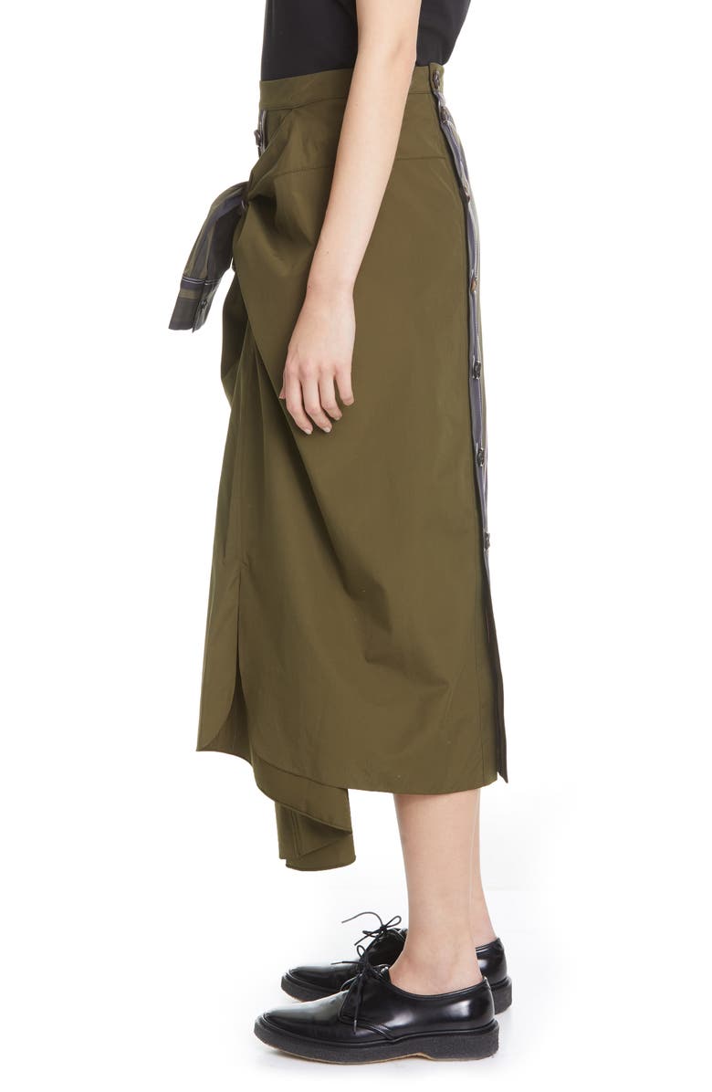 Marni Tie Front Asymmetrical Cotton Midi Skirt, Alternate, color, 