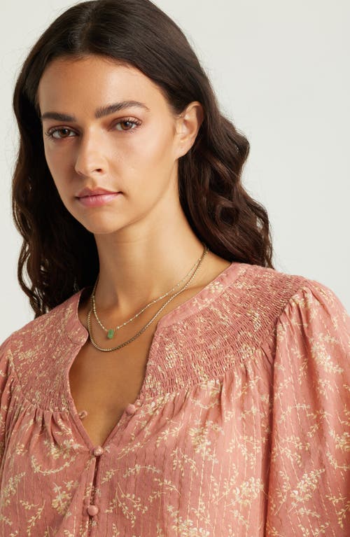 Treasure & Bond Print Smocked Yoke Button-up Shirt In Pink