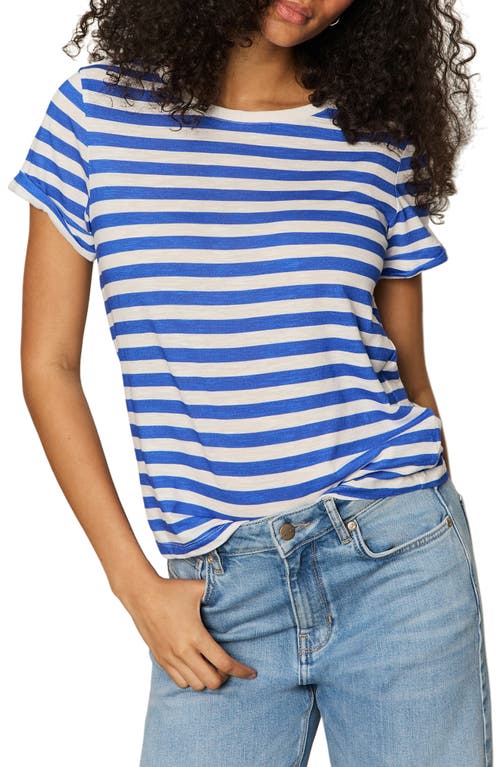 Sanctuary Abstract Print Cotton T-shirt In Cobalt/white Stripe
