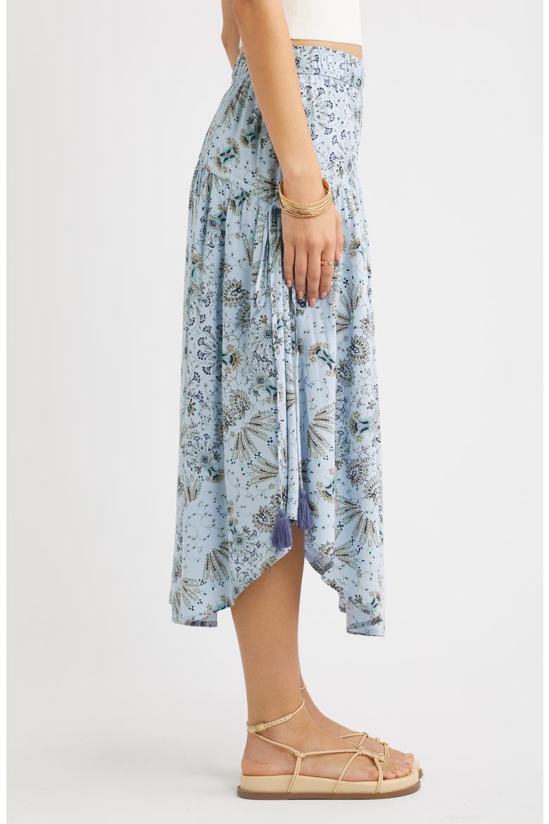 Scarf Print Drop Waist Midi Skirt, Alternate, color, BLUE- OLIVE SCARF FLORAL