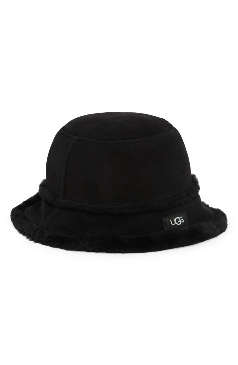 UGG<sup>®</sup> Genuine Shearling & Sheepskin Bucket Hat, Main, color, Black