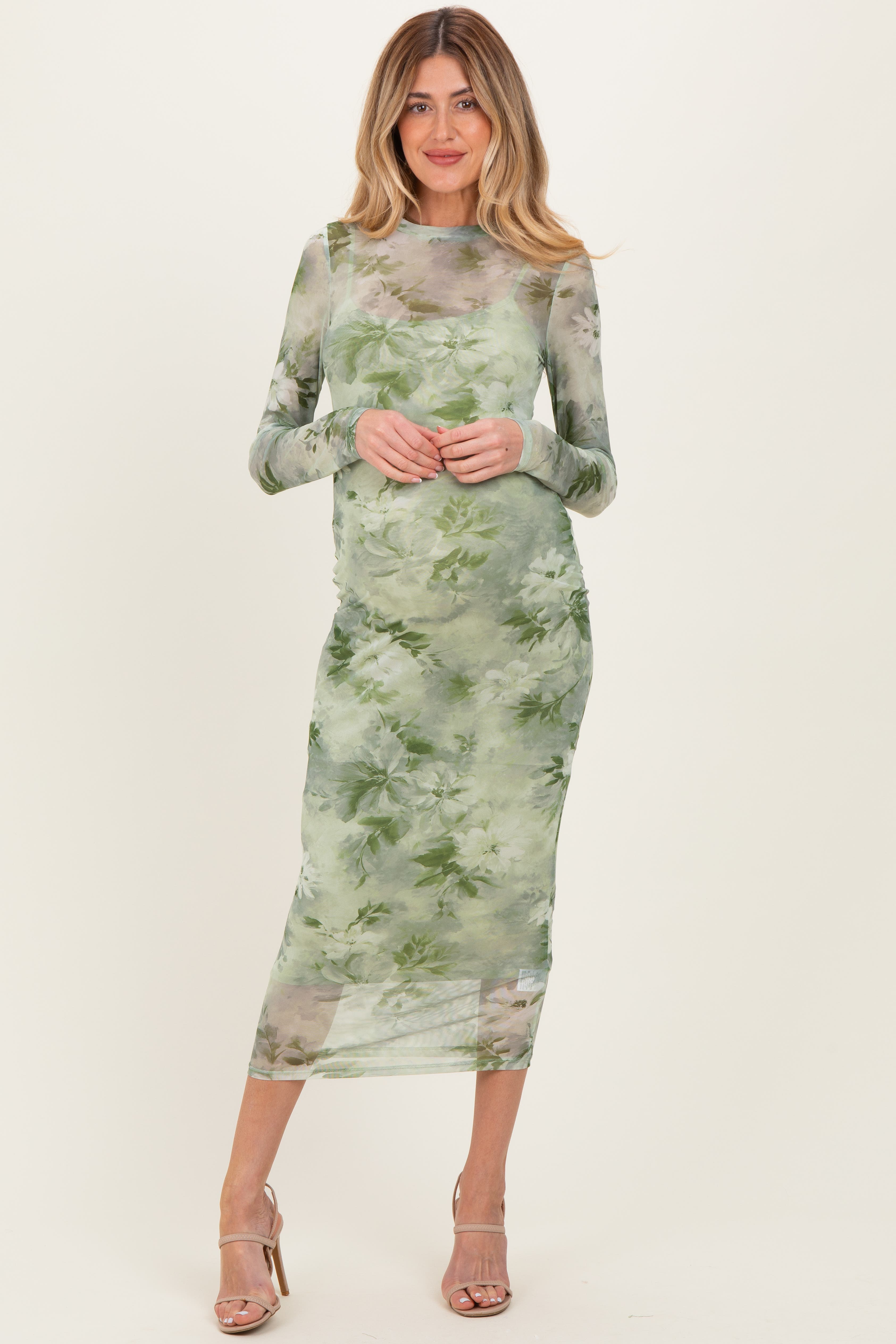 Floral Mesh Overlay Maxi Dress
