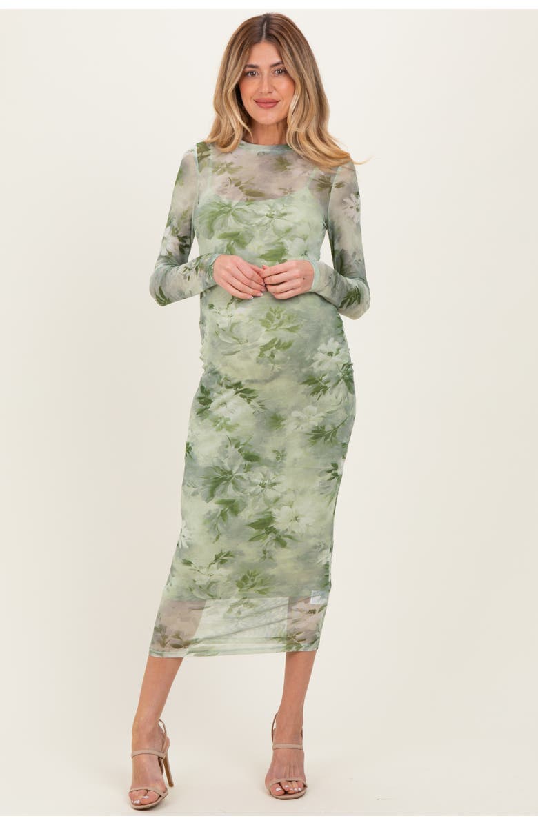 PinkBlush Floral Mesh Overlay Maxi Dress, Main, color, Light Olive