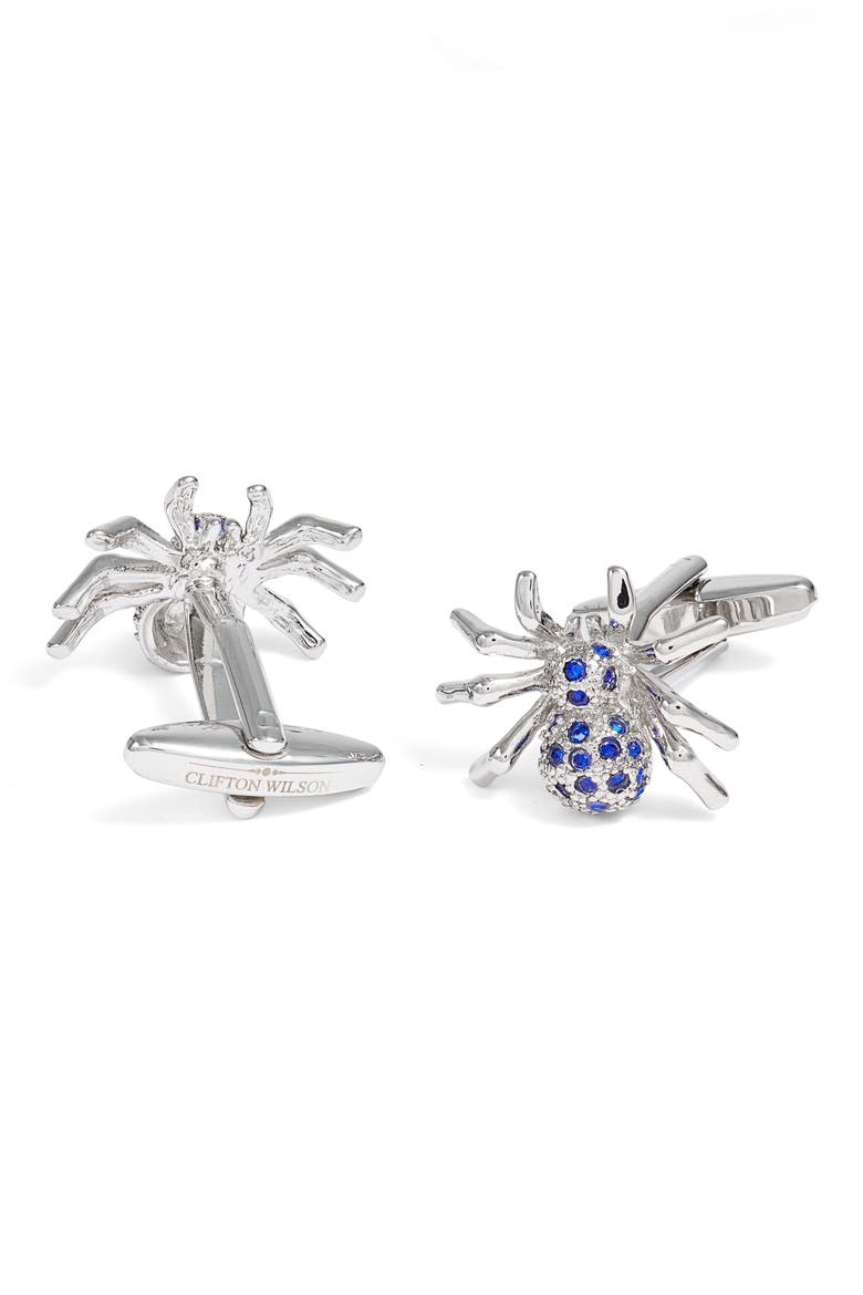 Spider Cuff Links, Main, color, SILVER/ BLUE