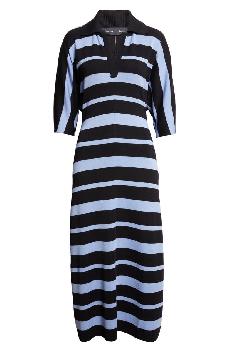 Proenza Schouler Solana Stripe Merino Wool & Silk Midi Polo Dress, Alternate, color, Black Multi