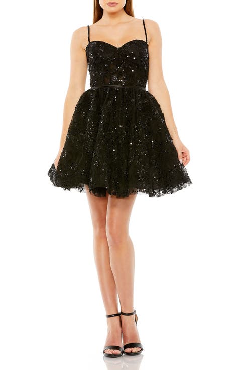 Beaded Strap Bustier Sequin Mini Dress