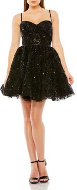 Mac Duggal Beaded Strap Bustier Sequin Mini Dress