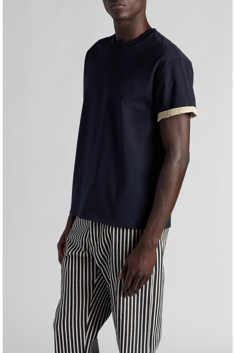 Contrast Lined Sleeve Cotton Jersey T-Shirt, Alternate, color, NAVY-YELLOW-WHITE
