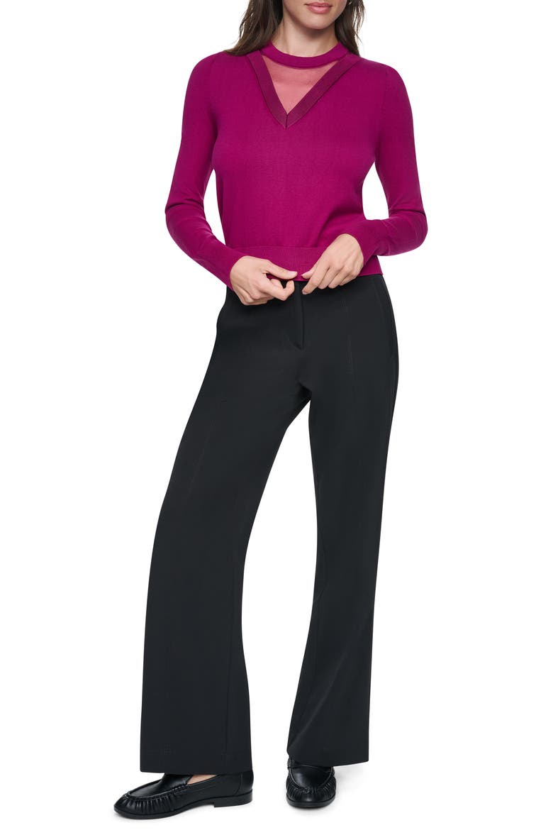 Mesh Window Crewneck Sweater, Alternate, color, RASPBERRY