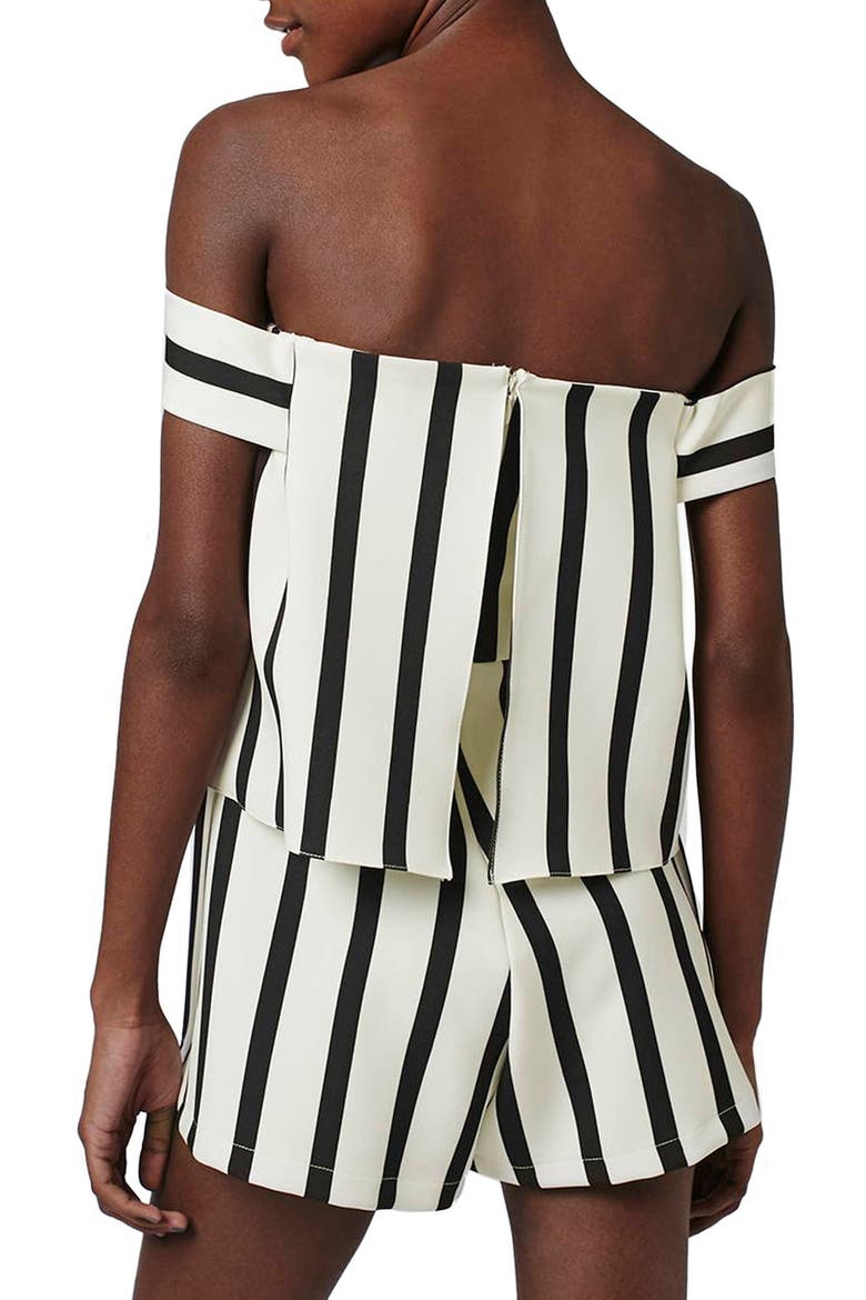 Stripe Off the Shoulder Romper, Alternate, color, WHITE MULTI
