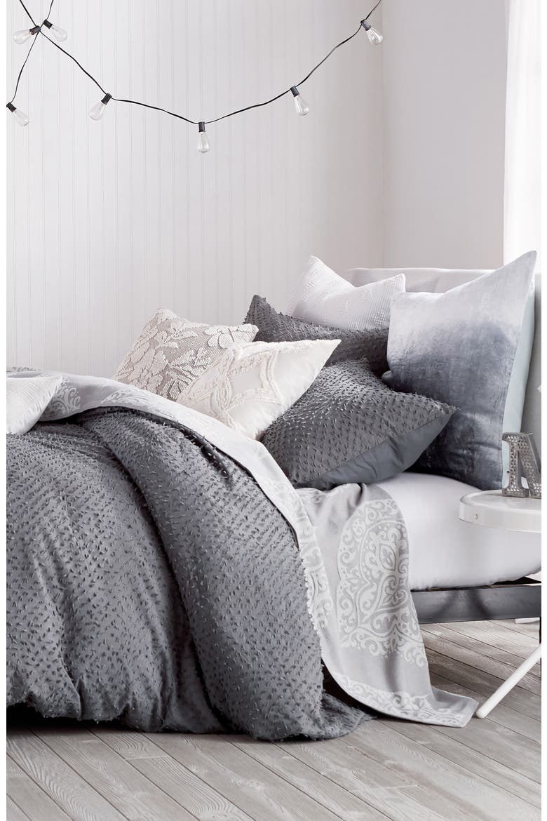 Dot Fringe Comforter & Sham Set, Alternate, color, CHARCOAL