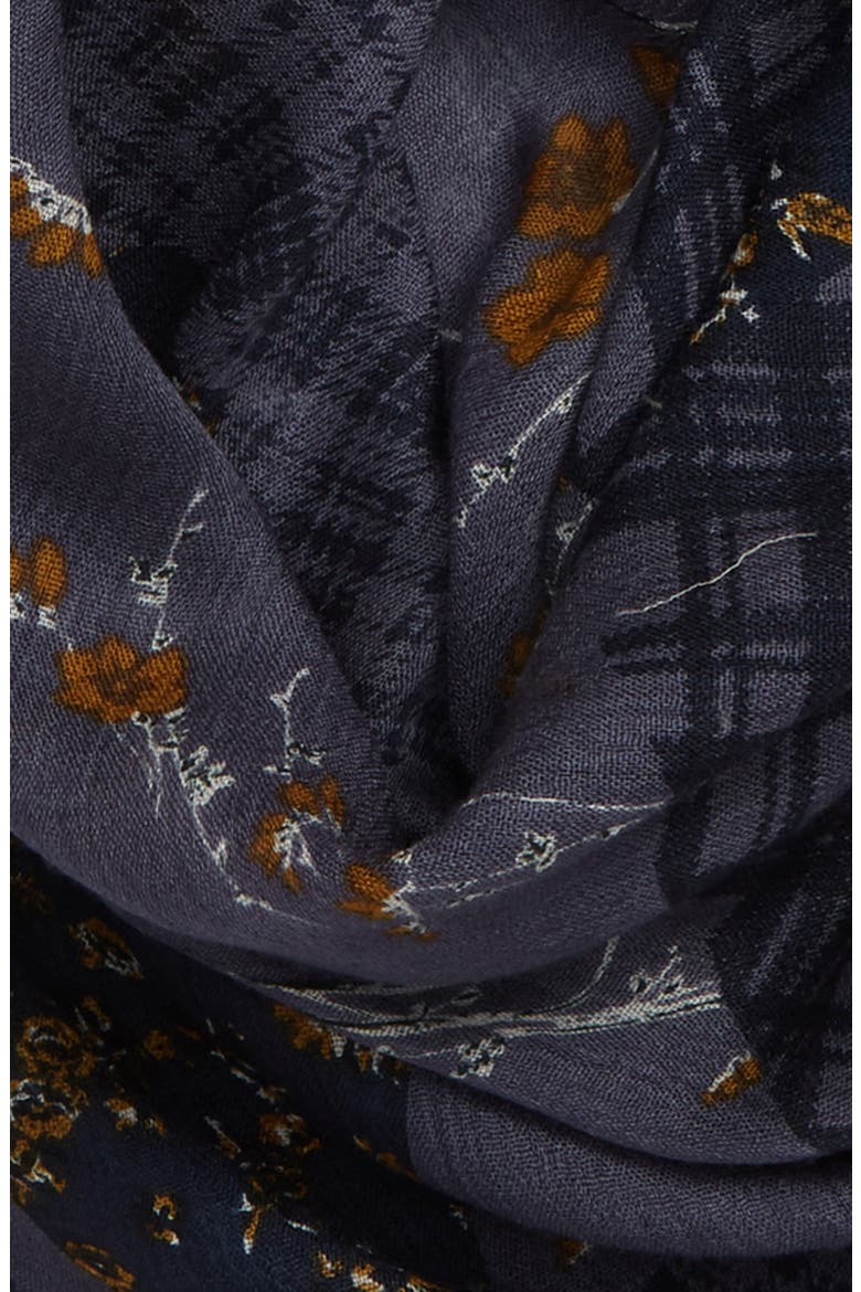 Print Wool Scarf, Alternate, color, BLUE FLORAL MIX PRINT