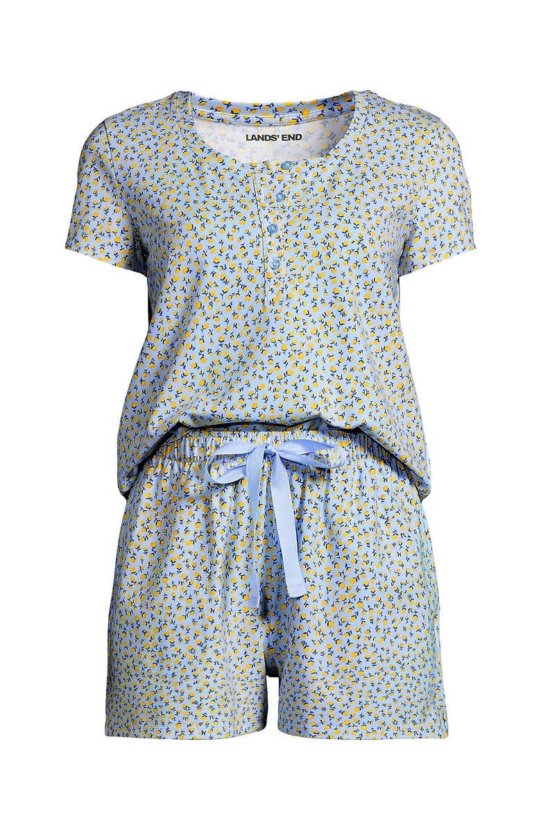 Lands' End Knit 2 Piece Pajama Set - Short Sleeve Top and Shorts, Alternate, color, Misty Blue Floral