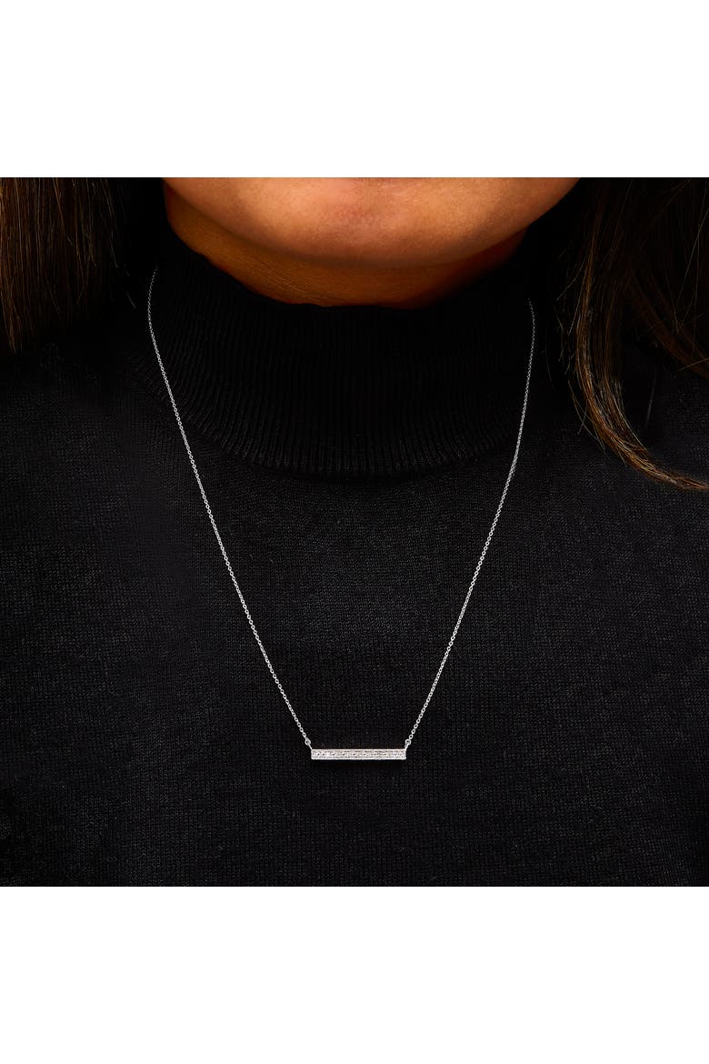 Sterling Silver Diamond Accent Milgrain Bar Pendant Necklace, Alternate, color, Silver