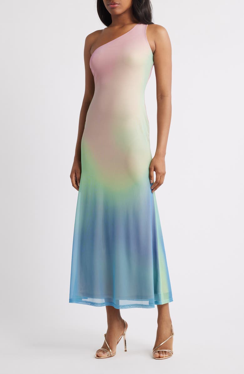 Rare London Blur One Shoulder A-Line Dress, Main, color, Rainbow Multi