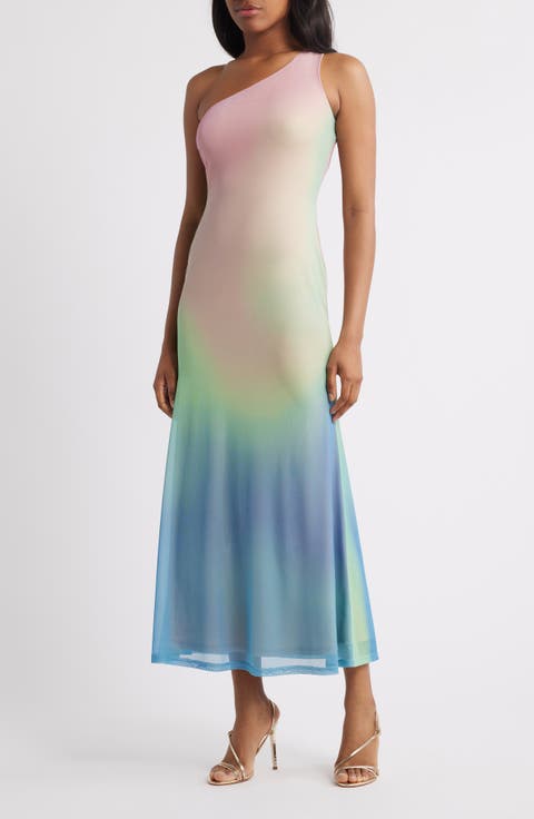 Blur One Shoulder A-Line Dress