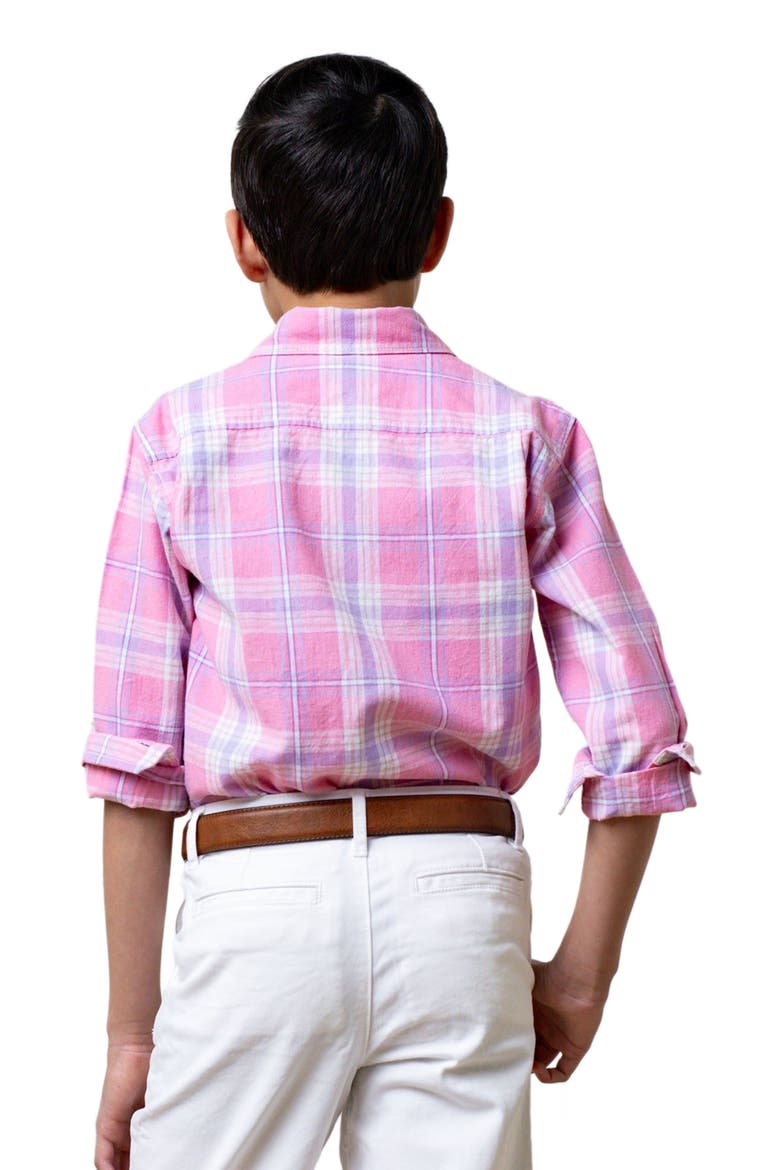 Boys' Long Sleeve Linen Button Down Shirt, Kids, Alternate, color, Tea Room Pink Plaid