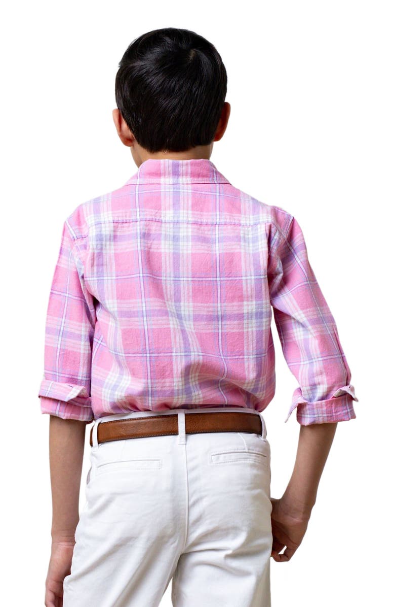 Hope & Henry Boys' Long Sleeve Linen Button Down Shirt, Kids, Alternate, color, Tea Room Pink Plaid