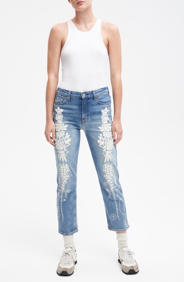 7 For All Mankind Embroidered Ankle Slim Straight Leg Jeans, Alternate, color, Ventura Emb Pant