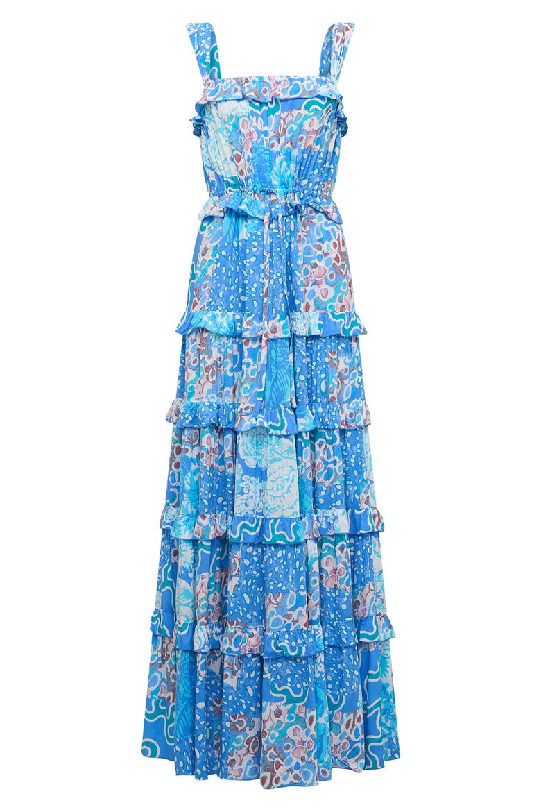Shawn Abstract Print Tiered Maxi Dress, Alternate, color, SOLTICE FLAGS BLUE