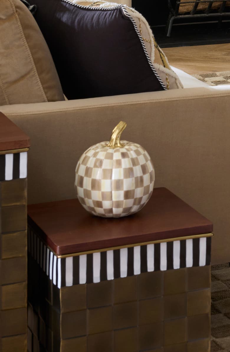 MACKENZIE CHILDS Mocha Check Small Pumpkin, Alternate, color, Mocha