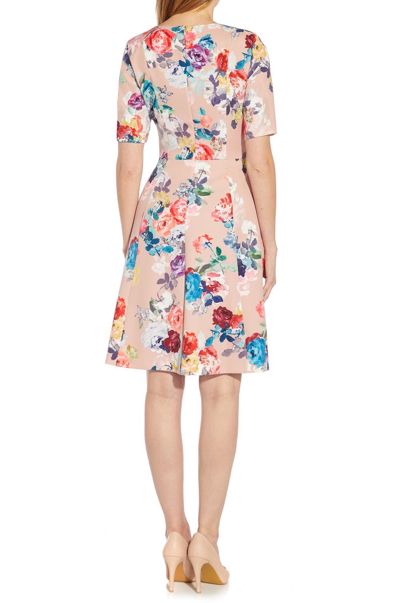 Adrianna Papell Floral Print Tie Front A-Line Dress, Alternate, color, 