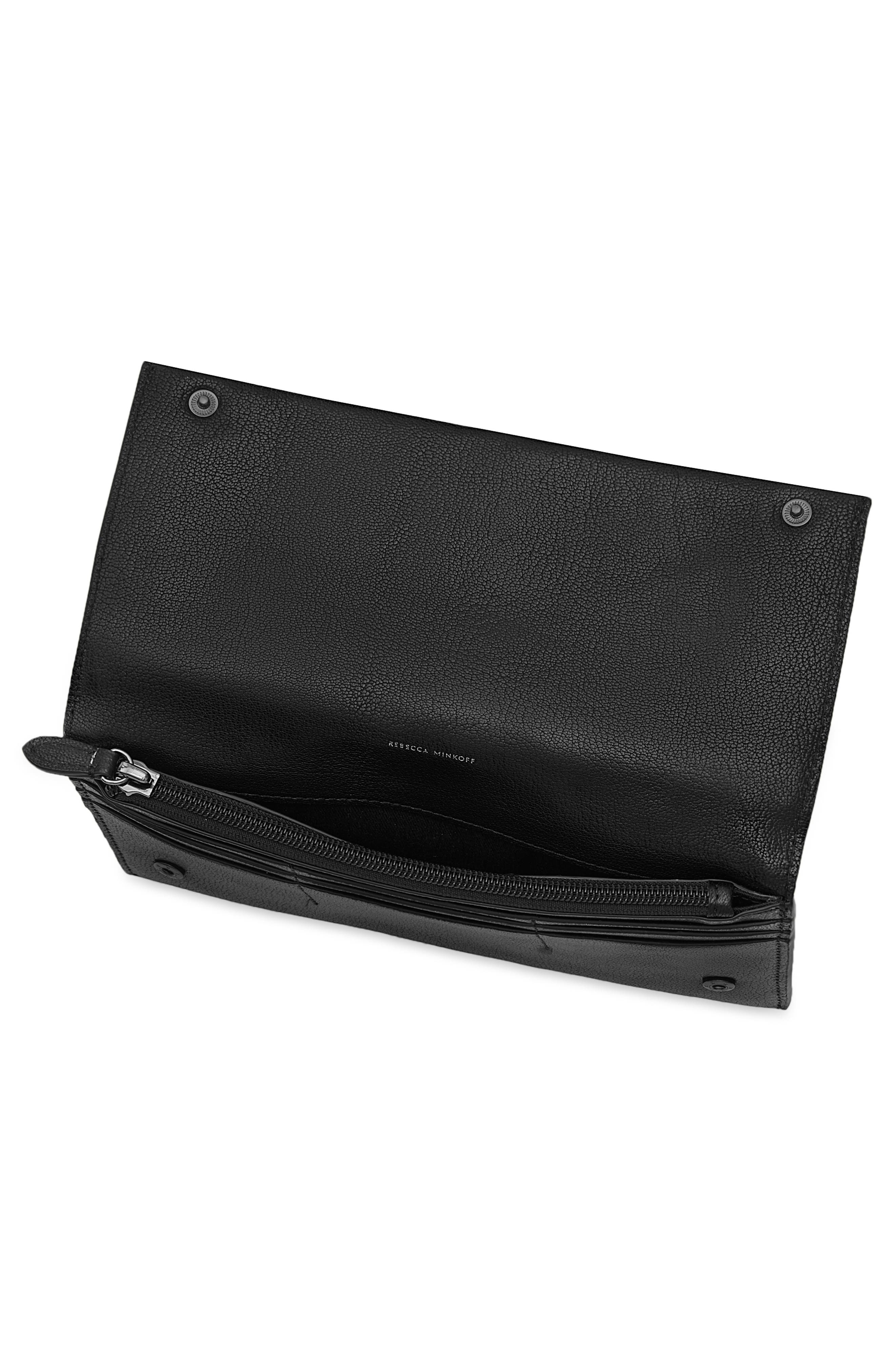 Rebecca Minkoff Bowie Stud Leather Clutch, Alternate, color, Washed Black