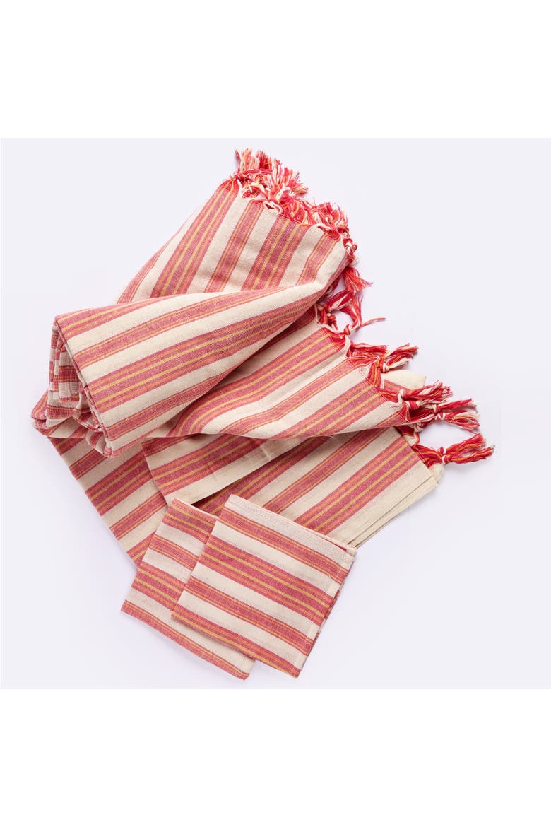 Andana Striped Tablecloth Set, Alternate, color, Magenta