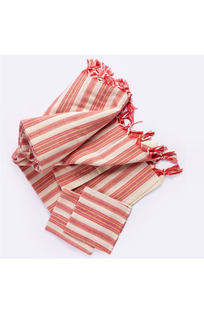 Eco Hilana Andana Striped Tablecloth Set, Alternate, color, Magenta