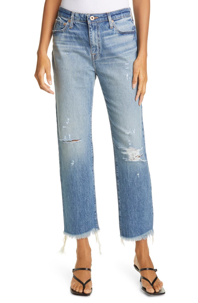 Jonathan Simkhai Standard Eliot Ripped High Waist Ankle Jeans, Main, color, Venice