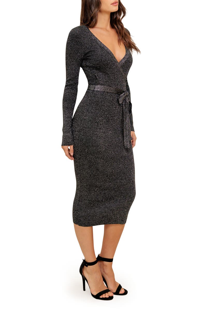 FLYING TOMATO Long Sleeve Metallic Rib Midi Dress, Alternate, color,