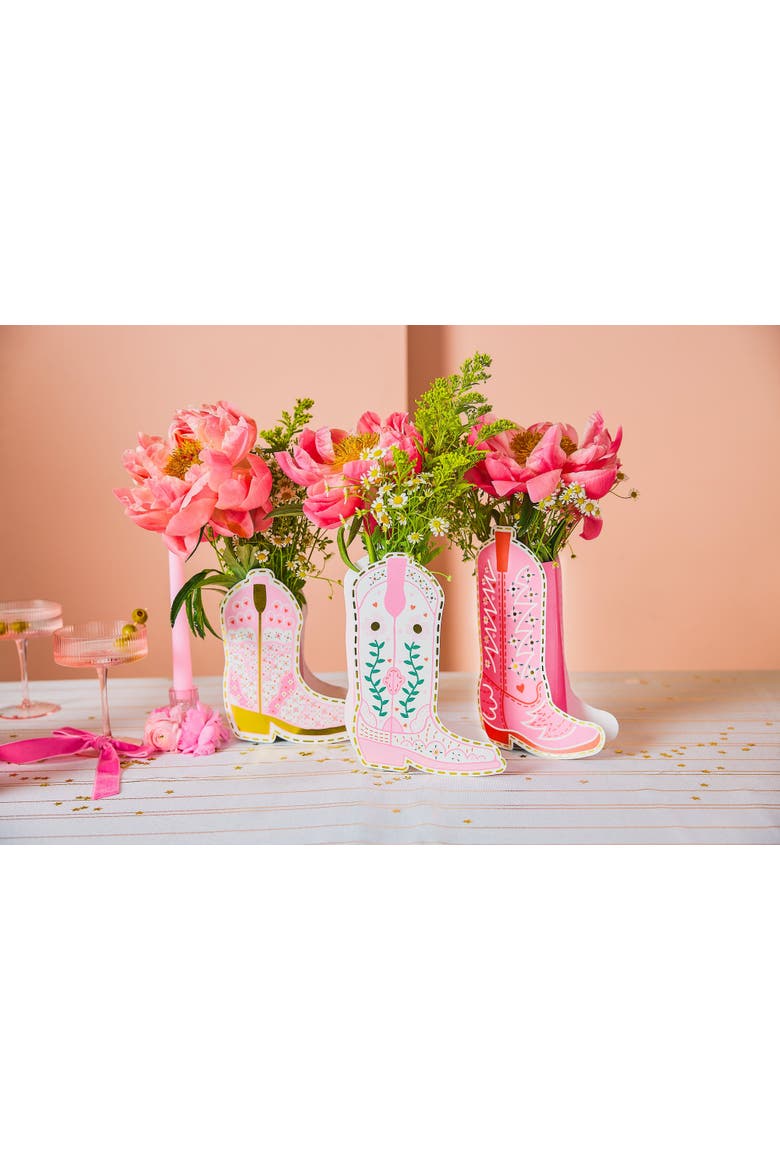 Boot Scoot Blooms Cowboy Boot Pop-Up Vase Slip Covers Set of 3 - Multi-Size Pink Boot-Shaped Die-Cut Paper Vase Sleeves for Western Tables, Alternate, color, Pink