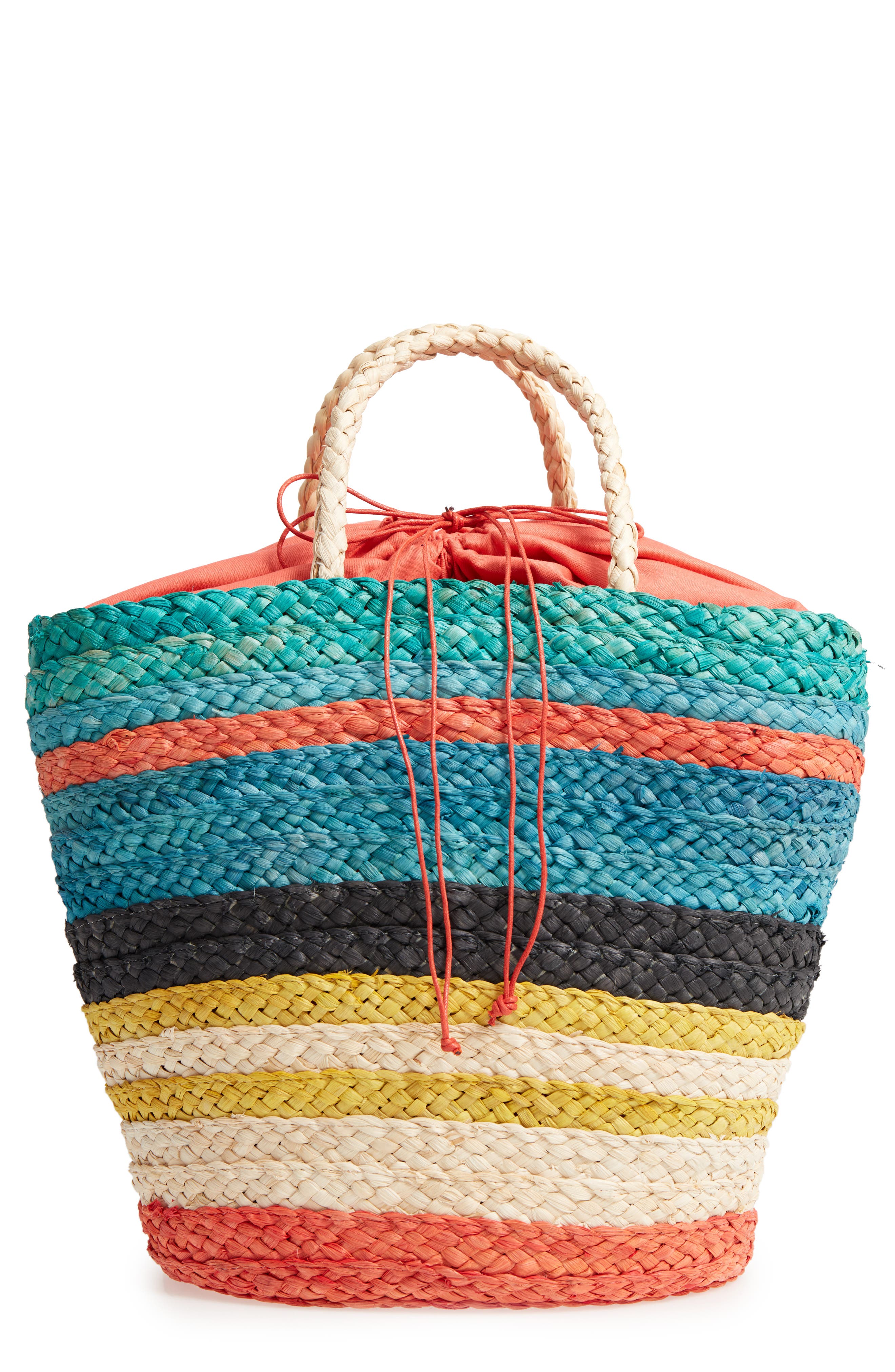 Nordstrom Stripe Woven Cornhusk Tote, Main, color, 