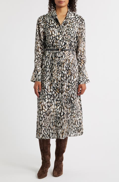 Print Long Sleeve Shirtdress