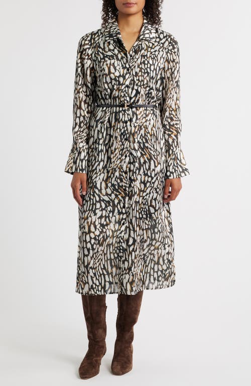 Sam Edelman Print Long Sleeve Shirtdress in Black/brown at Nordstrom, Size 2