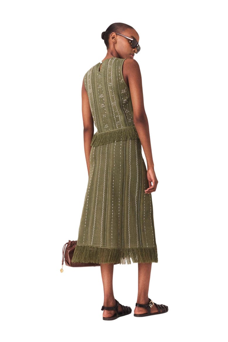 Knit skirt with rhinestone flowers, Alternate, color, Khaki
